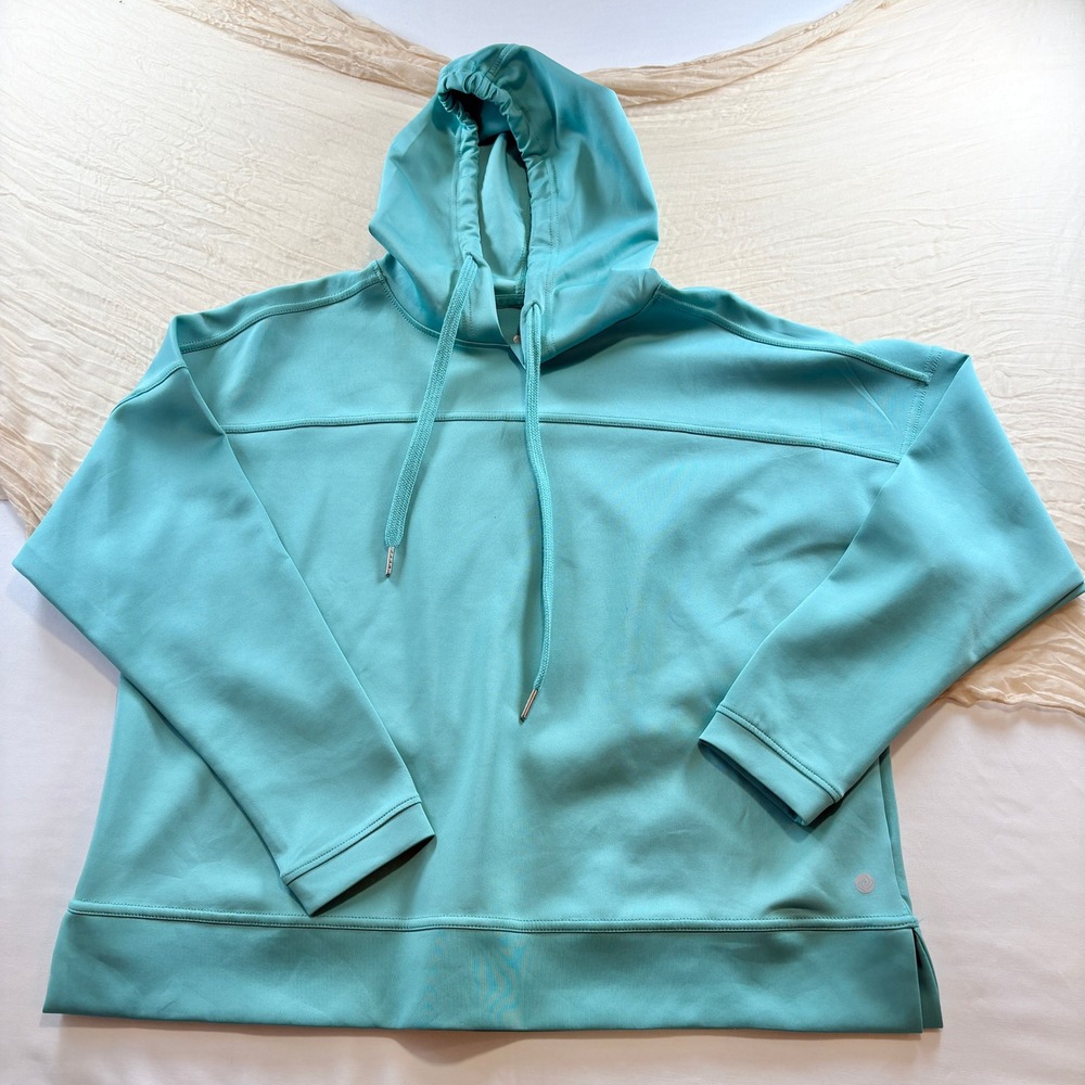 Apana Womens Aqua Long Sleeve Drawstring Hooded Pullover Size M